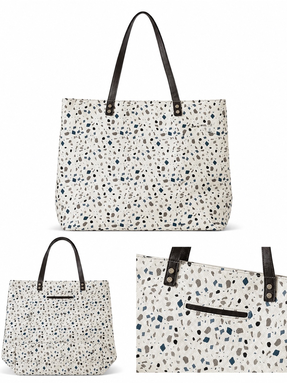 Large Terrazzo Print Tote Bag Cream Blue Brown Minimal Use